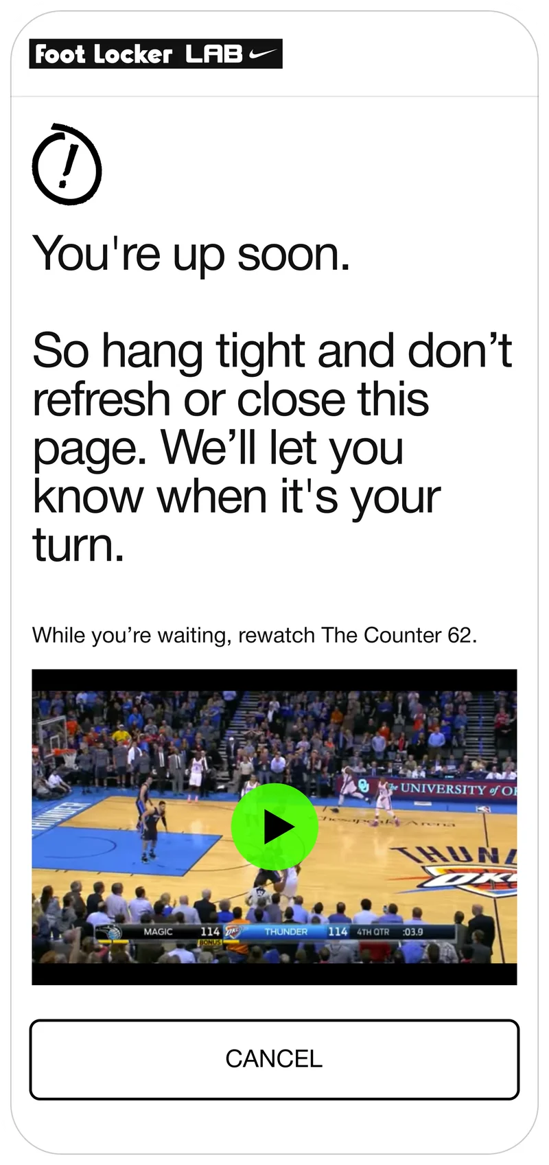 Famous Footwork app — you are up soon waiting screen
