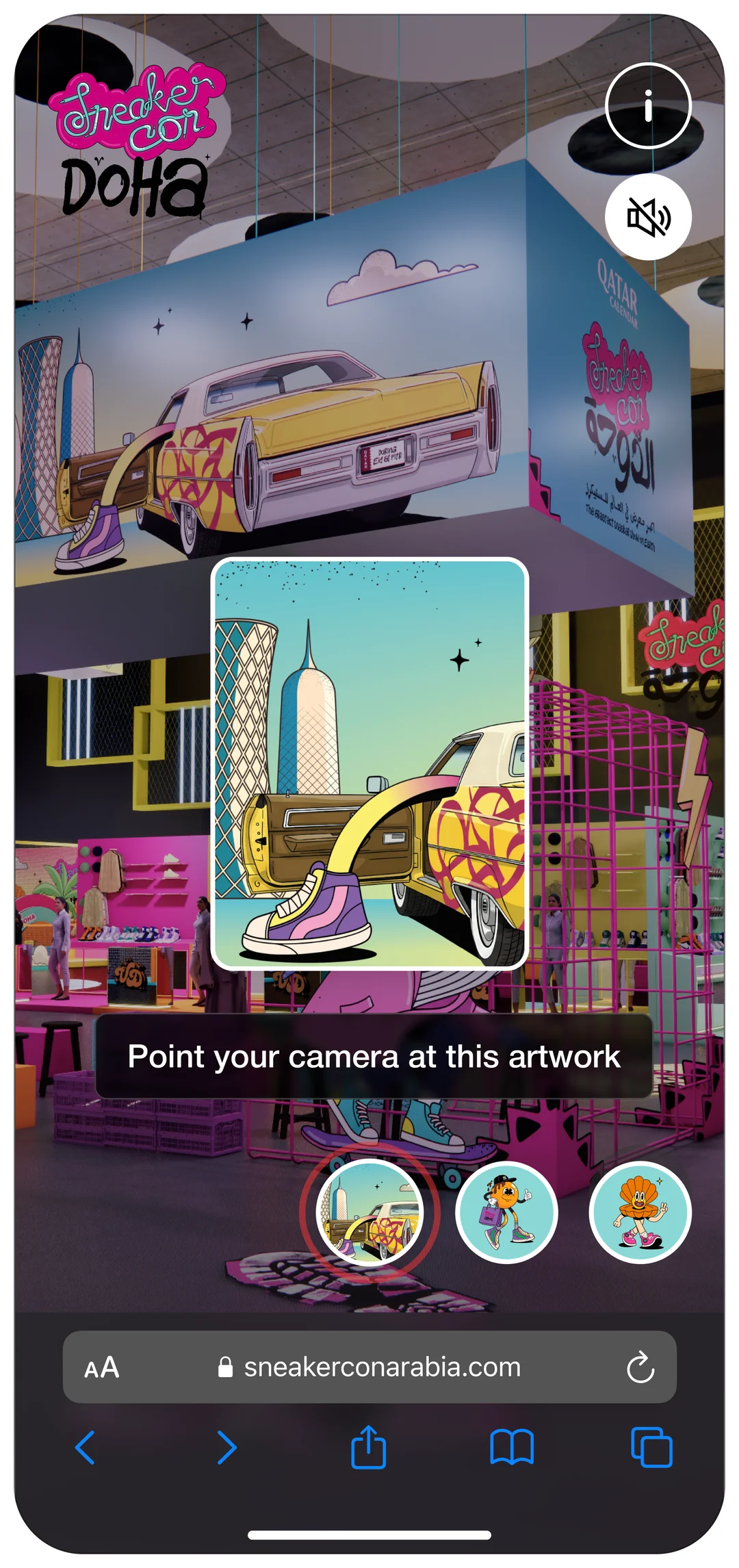 Sneaker Con Doha WebAR scanning view with target artwork picker