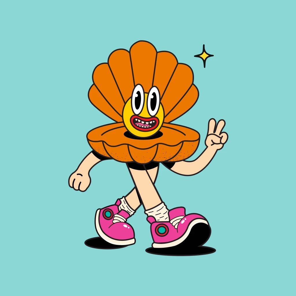 Sneaker Con Doha character - smiling shell character in pink sneakers
