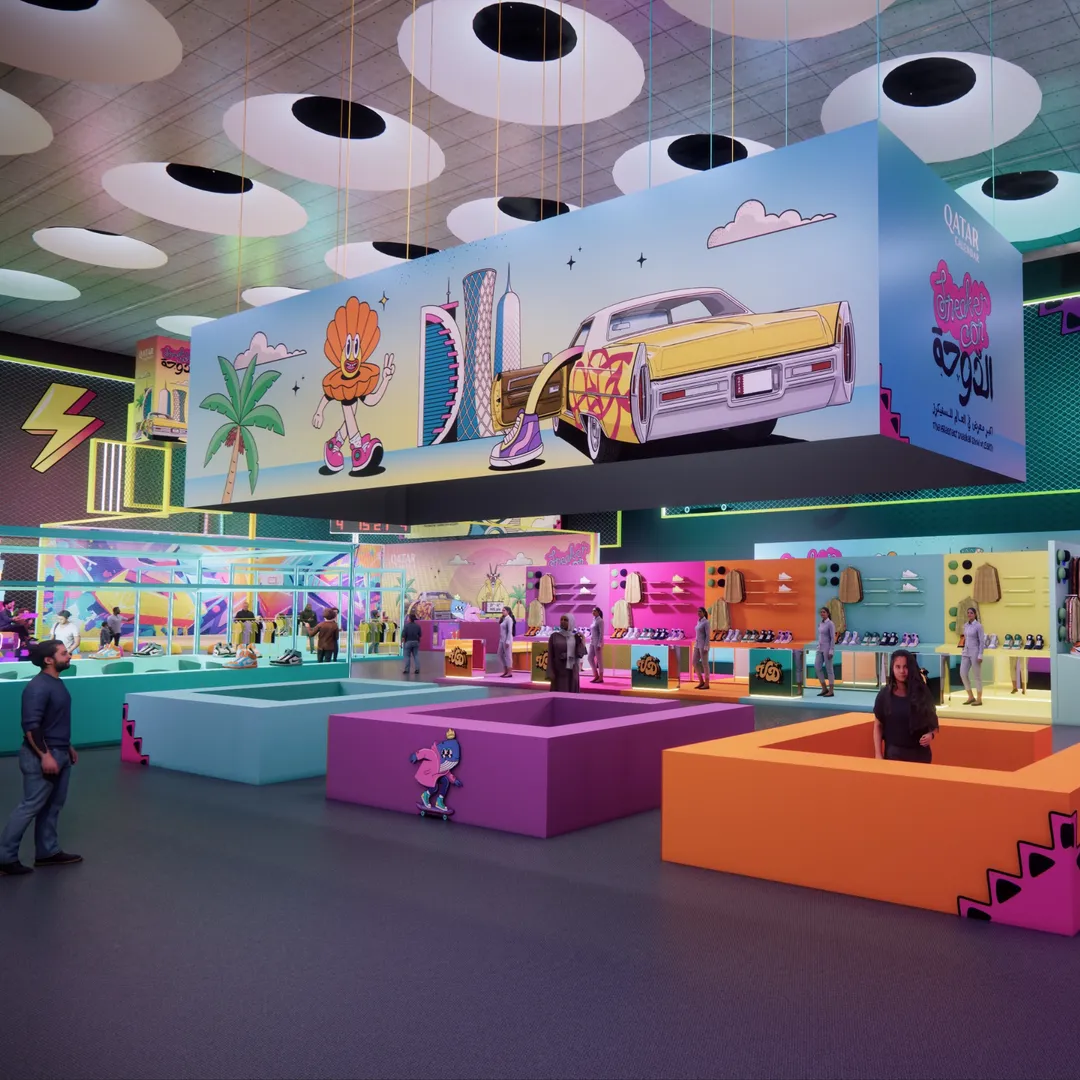 Sneaker Con Doha mural and chillout seating area